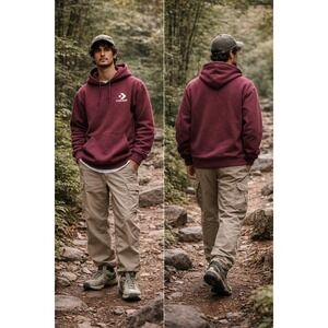 Converse Mens Star Chevron Pullover Hoodie Burgundy Maroon Sweatshirt M gorpcore